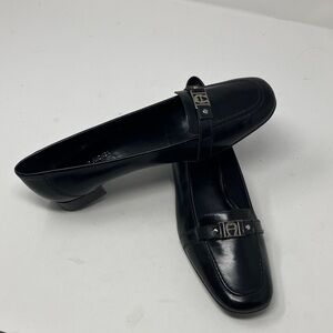 Etienne Aigner "E-Venier" Leather Upper Women Sz‎ 7.5M Black Block Heels